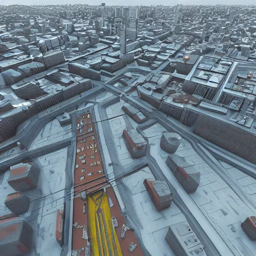 Image similar to norilsk city cityscape, environmental concept art, rendered in 3 d, unreal engine, cyberpunk