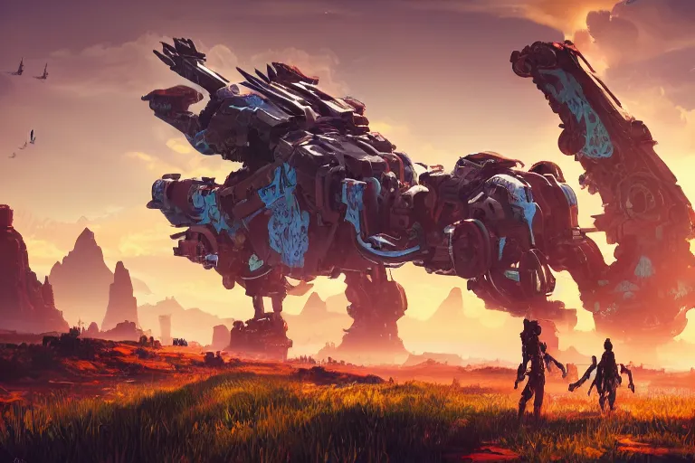 Image similar to tideripper machine mecanical creature robot of horizon forbidden west horizon zero dawn radiating a glowing aura global illumination ray tracing hdr fanart arstation by ian pesty and alena aenami artworks in 4 k