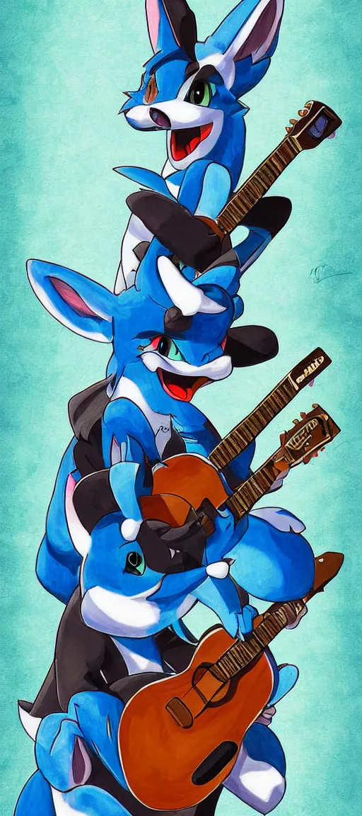 Prompt: lucario playing guitar at a concert, portrait full body, digital art, high quality, detailed, beautiful colors, mesmerizing