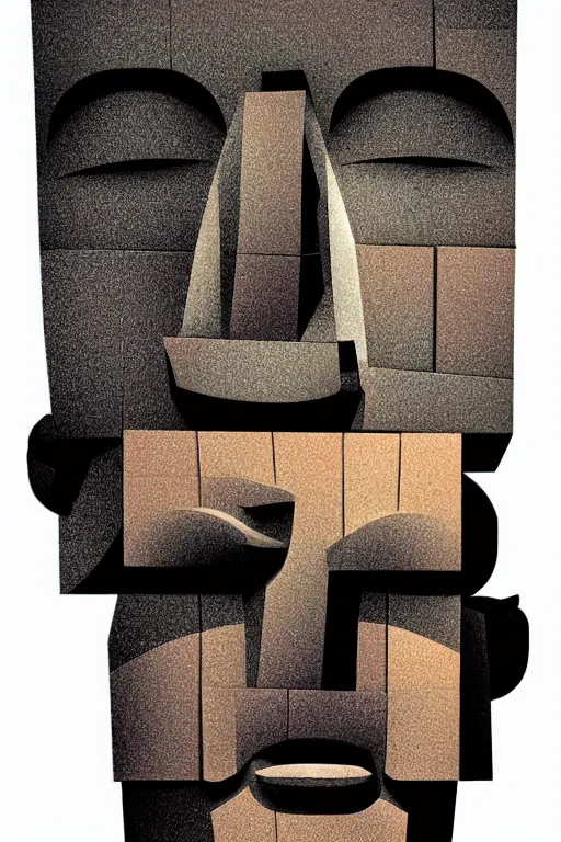 Image similar to cubist moai statue cutout digital illustration cartoon colorful beeple