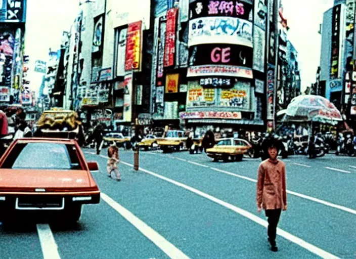 Prompt: Movie still of Shibuya square in ET (1982)