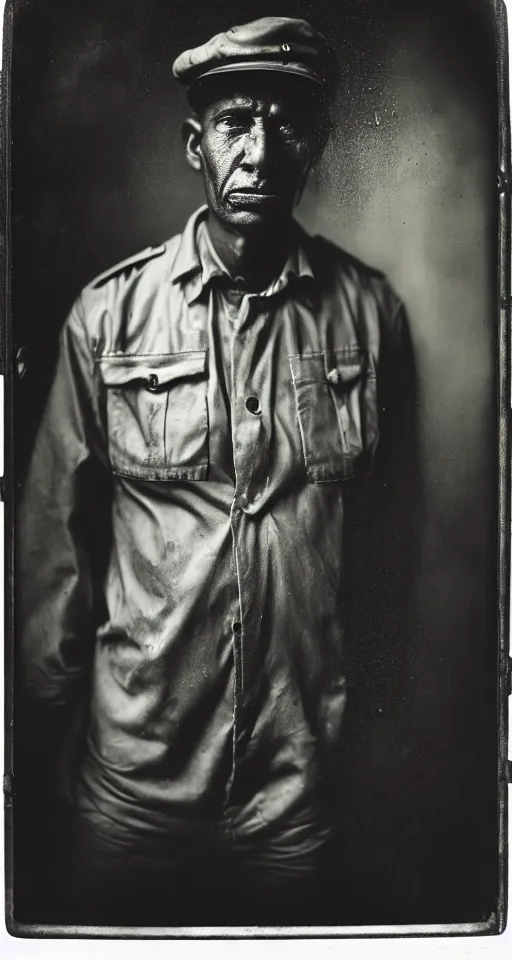 Image similar to a wet plate photograph, a portrait of a taxi driver