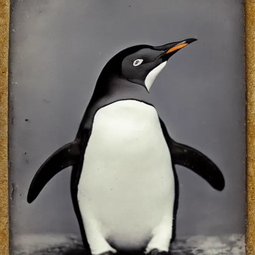 Image similar to ! dream tintype photo of a penguin playing, 1 8 8 0 s