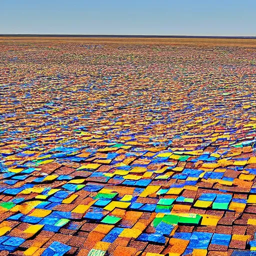 Image similar to a barren landscape filled with rubik's cubes