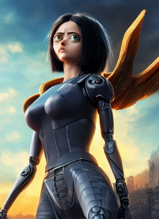 Image similar to Alita Battle Angel, digital animation, trending on artstation, full body portrait, hyper realistic render, 8k