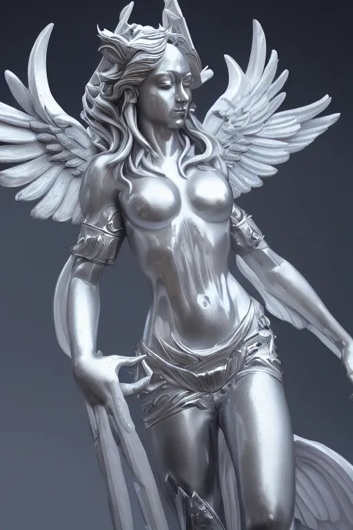 Image similar to archangel lissandra marble and silver statue, by tsuyoshi nagano, illustration, cinematic lighting, hyperdetailed, 8 k, symmetrical, frostbite 3 engine, cryengine, dof, trending on artstation, digital art, crepuscular ray