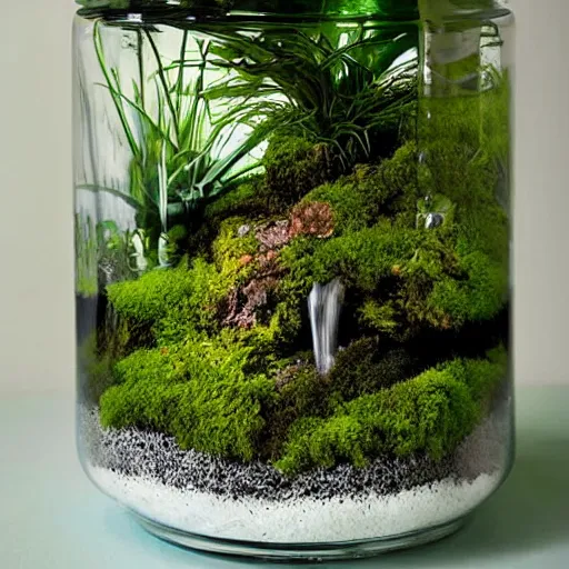 moss terrarium with a waterfall, Stable Diffusion