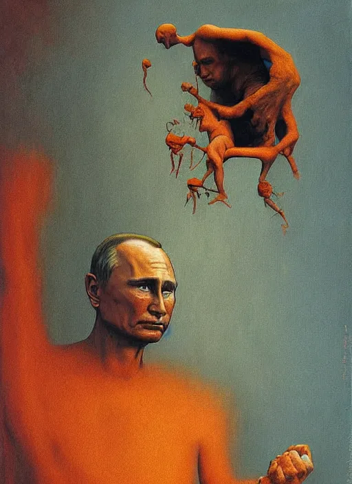 Image similar to Painting in a style of Beksinski featuring Vladimir Putin