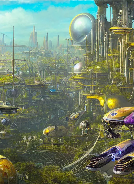 Prompt: photorealistic image of a retro futurism, solarpunk, biopunk, naturecore, by david hardy