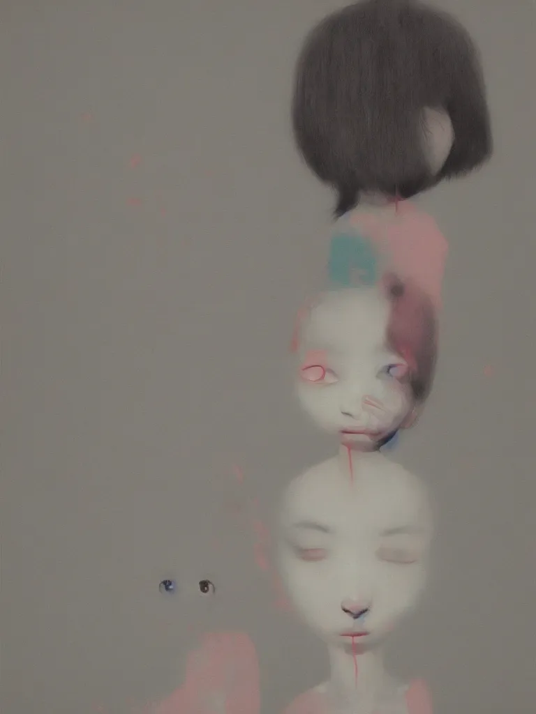 Image similar to cute, yet also unsettling and sinister neo - pop fine art figurative fine art painting by yoshitomo nara in an aesthetically pleasing natural and pastel color tones