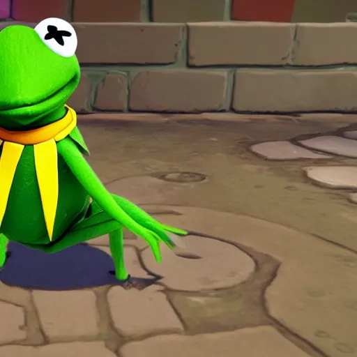 Prompt: Kermit the frog fortnite skin