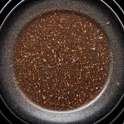 Prompt: masterpiece 5 0 mm macro photo of small breadcrumbs on a dark glossy ceramic plate adam gor 4 k 8 k professional photography hot on r / macrophotography