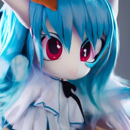 Image similar to cute fumo plush of a wyrm, horns, anime girl, bokeh, vray