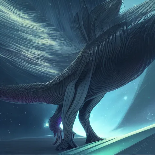 Image similar to concept art painting of an alien animal creature, detailed, cel shaded, in the style of makoto shinkai and moebius and james gurney