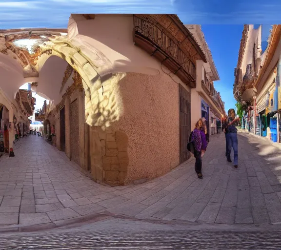 Image similar to First-Person VR POV screenshot. Walking through Parada de Arriba, Spain. Trending on Artstation. Lighting, colors, and shading by James Gurney.