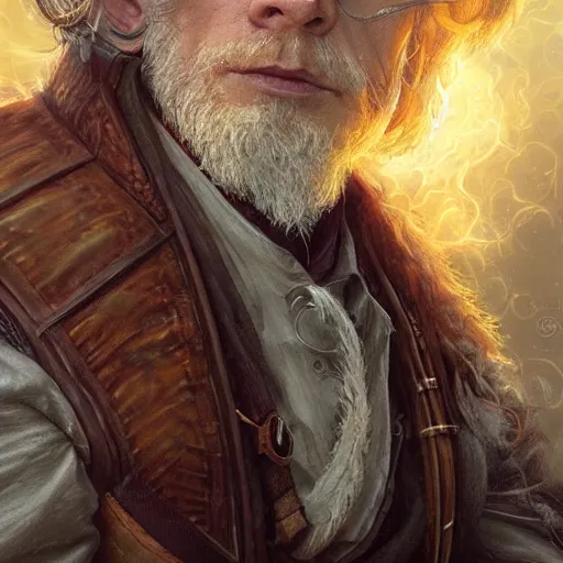 Image similar to portrait of a hobbit steampunk male, stephen lang, Cinematic lightning, D&D, fantasy, highly detailed, digital painting, sharp focus, illustration, art by artgerm and greg rutkowski and magali villeneuve