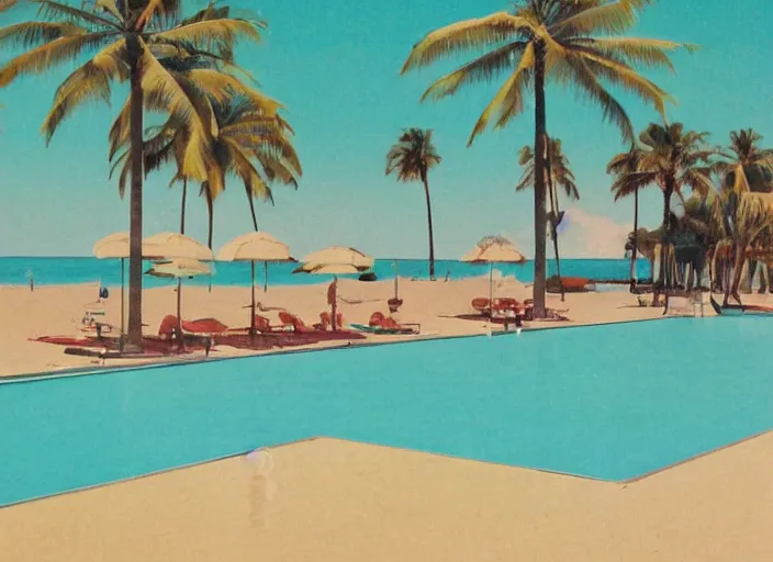 Image similar to pool at the beach without people. nostalgic simplistic 6 0 s styled art