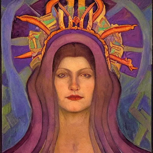 Prompt: the tentacle crown, by Annie Swynnerton and Nicholas Roerich and Diego Rivera, violet skin, elaborate costume, geometric ornament, rich color, dramatic cinematic lighting, smooth, sharp focus, extremely detailed