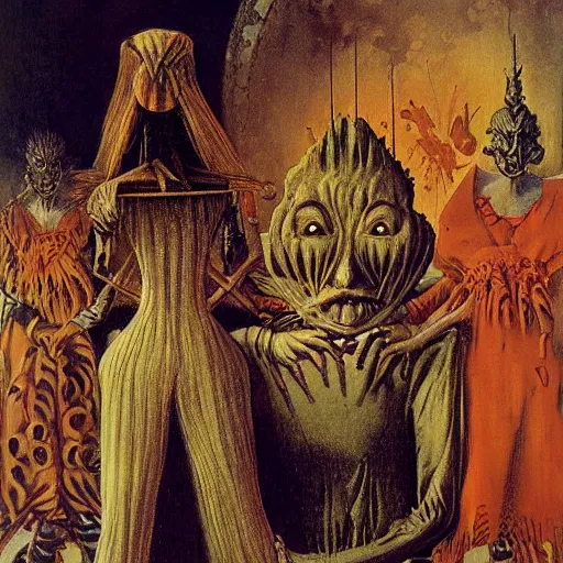 Prompt: venice carnival in the style of remedios varo and Zdzisław Beksiński and norman rockwell