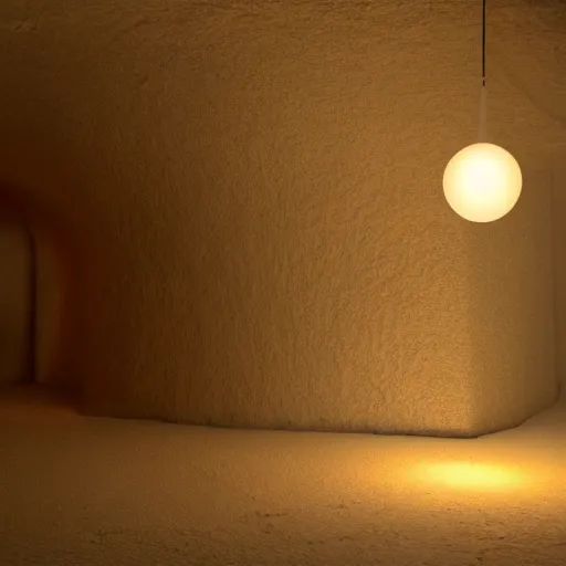 Image similar to japanese lamp inside a cave made of chalk, photorealistic rendering, atmospheric light, octane, redshift