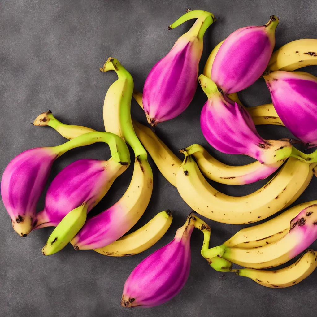 Image similar to banana that resembles dragon fruit, hyper real, food photography, high quality