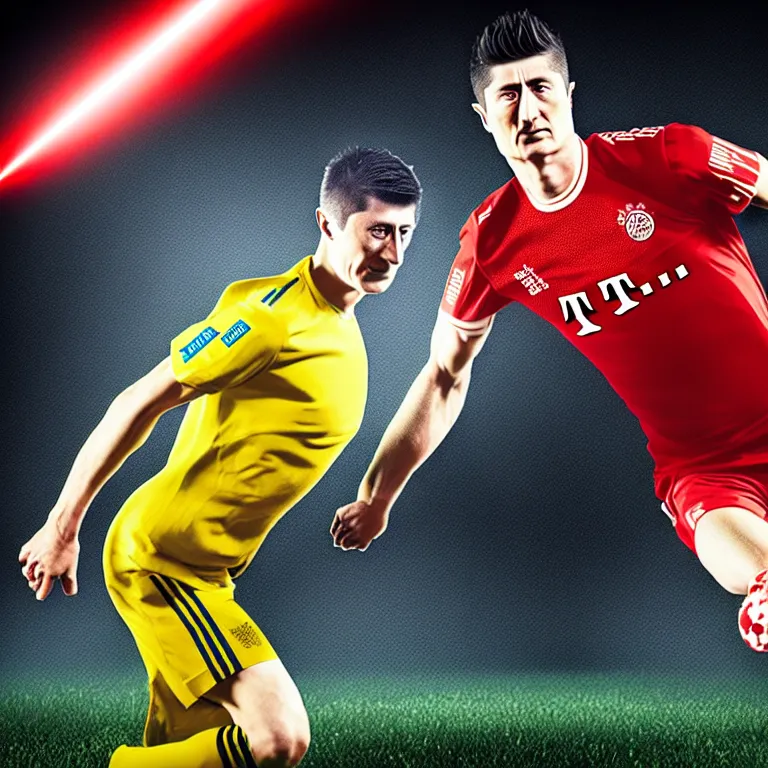 Image similar to robert lewandowski as play football, quake 2 logo on the tshirt in toilet, photorealistic face, golden skin, dark background, lasers