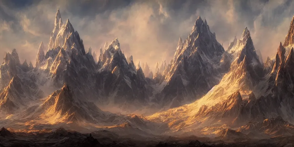 Image similar to beautiful matte painting of a fantasy mountains
