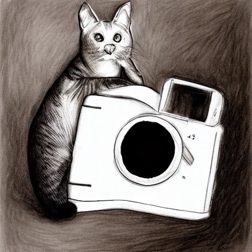 Prompt: Photography of Cat drawing himself, photorealism,