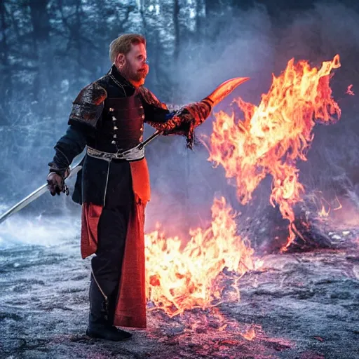 Prompt: with fire and sword's jan skrzetuski ( michał zebrowski ) in a scene, award winning photo
