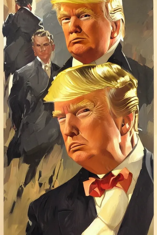 Prompt: donald trump figure painting by jc leyendecker!! phil hale!, angular, brush strokes, painterly, vintage, crisp