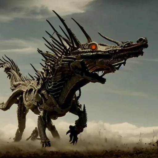 Image similar to cinematic still of westworld, a intact stunning intricate si - fi robotic fantasy dragon, well armored mech dragon, highly detailed