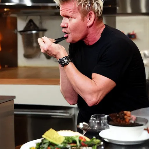 Image similar to Gordon Ramsay eating someone’s house