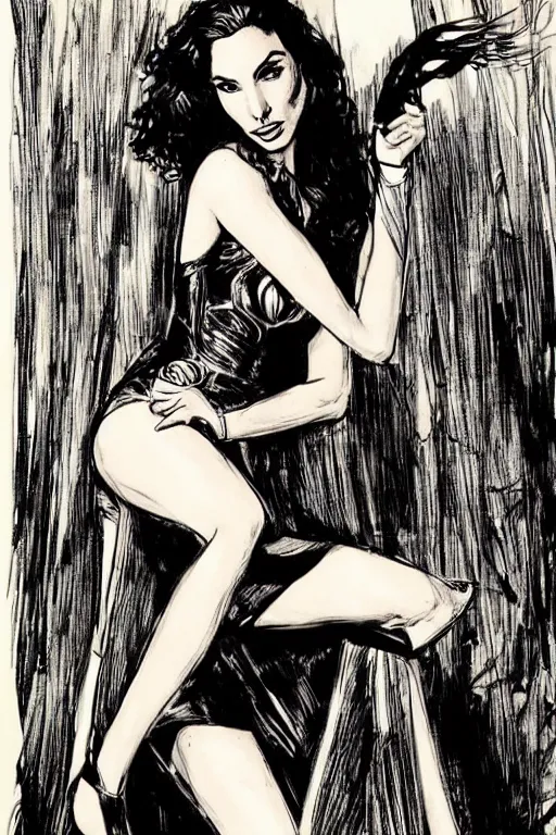 Image similar to portrait of gal gadot, stunning dress, style of guido crepax