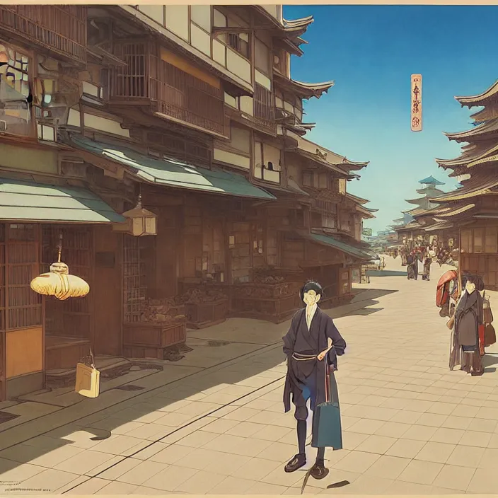 Image similar to empty japanese city, spring, in the style of studio ghibli, j. c. leyendecker, greg rutkowski, artem