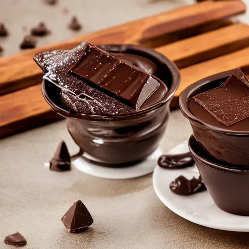 Image similar to extremely delicious looking photo of beautiful sweet melted chocolate in fancy stylish cup, very expensive top quality product, michelin star, most perfect desert on the world, small manufacture, unique style, 8 k, product photography, professional studio photography