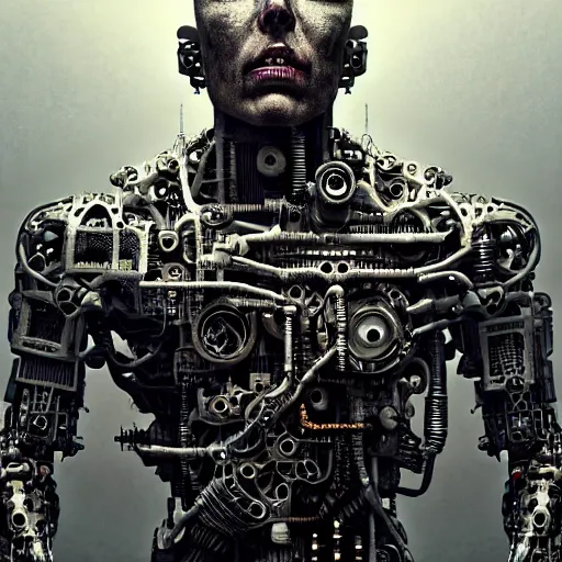 Prompt: ultra realist intricate detailed horror portrait of a single rugged cyborg male, cyborg tech on body and legs, accurate features, cyberpunk, industrial, apocalyptic, very intricate details, focus, high resolution, 8 k resolution, dramatic lighting, artstyle alex ries and zdzisław beksinski, award winning