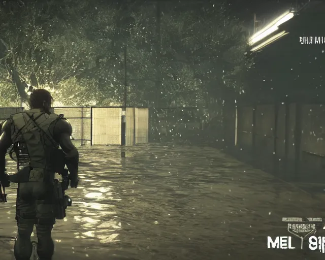 Image similar to Metal Gear Solid V: Ground Zeroes 4K screenshot max settings wet rainy dark reflections