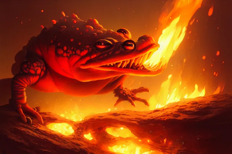 Image similar to fire toad by bayard wu, anna podedworna, gaston bussiere, greg rutkowski