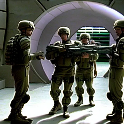 Prompt: soldiers going through the stargate from the tv show stargate sg 1