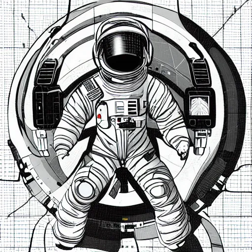 Prompt: sketch a transcendental astronaut in orbit, cinematic light hyper detailed