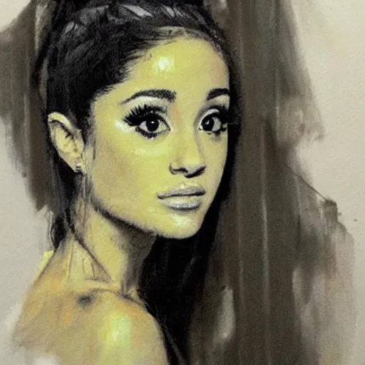 Image similar to painting of Ariana Grande by Guy Denning