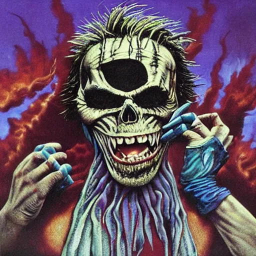 Image similar to Tom Waits as Eddie on an Iron Maiden album cover