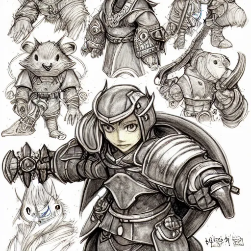 Image similar to heroic character design of anthropomorphic beaver, whimsical beaver, portrait of face, holy crusader medieval, final fantasy tactics character design, character art, whimsical, lighthearted, colorized pencil sketch, highly detailed, Akihiko Yoshida,