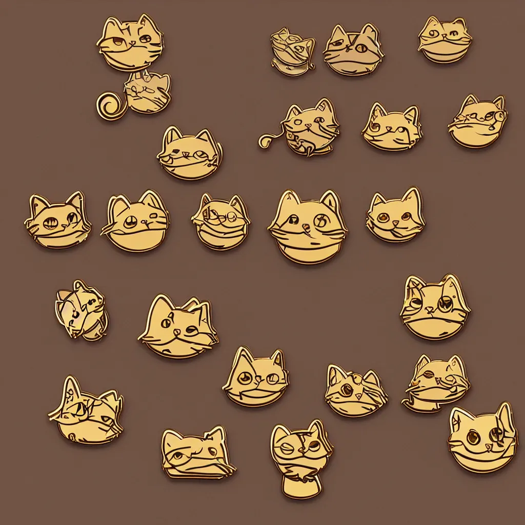 Prompt: a retro minimalistic cute steampunk cat emoji enamel pin, hd, concept art, 8 k,