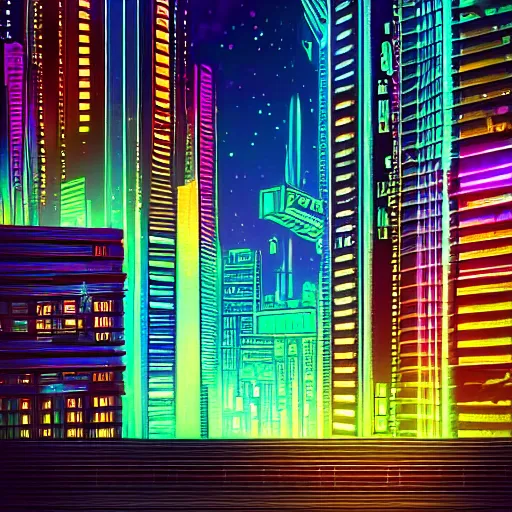 Image similar to cyberpunk dreamscape, tall buildings, neon lights, holographs, nighttime