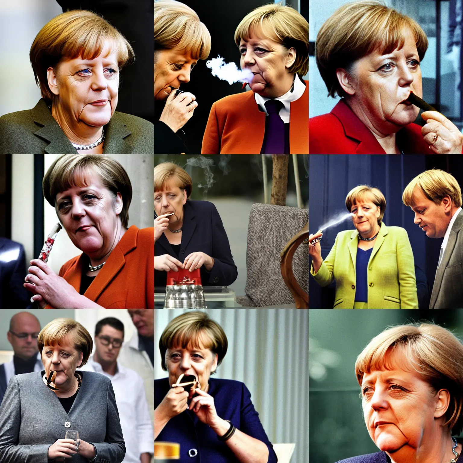 Prompt: Merkel smoking on a bong