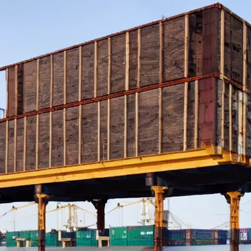 Image similar to timber house on a freight ship