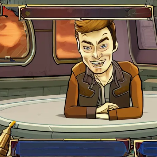 Image similar to portrait of elon musk in deponia, in game graphic, pc gameplay, screenshot, high quality