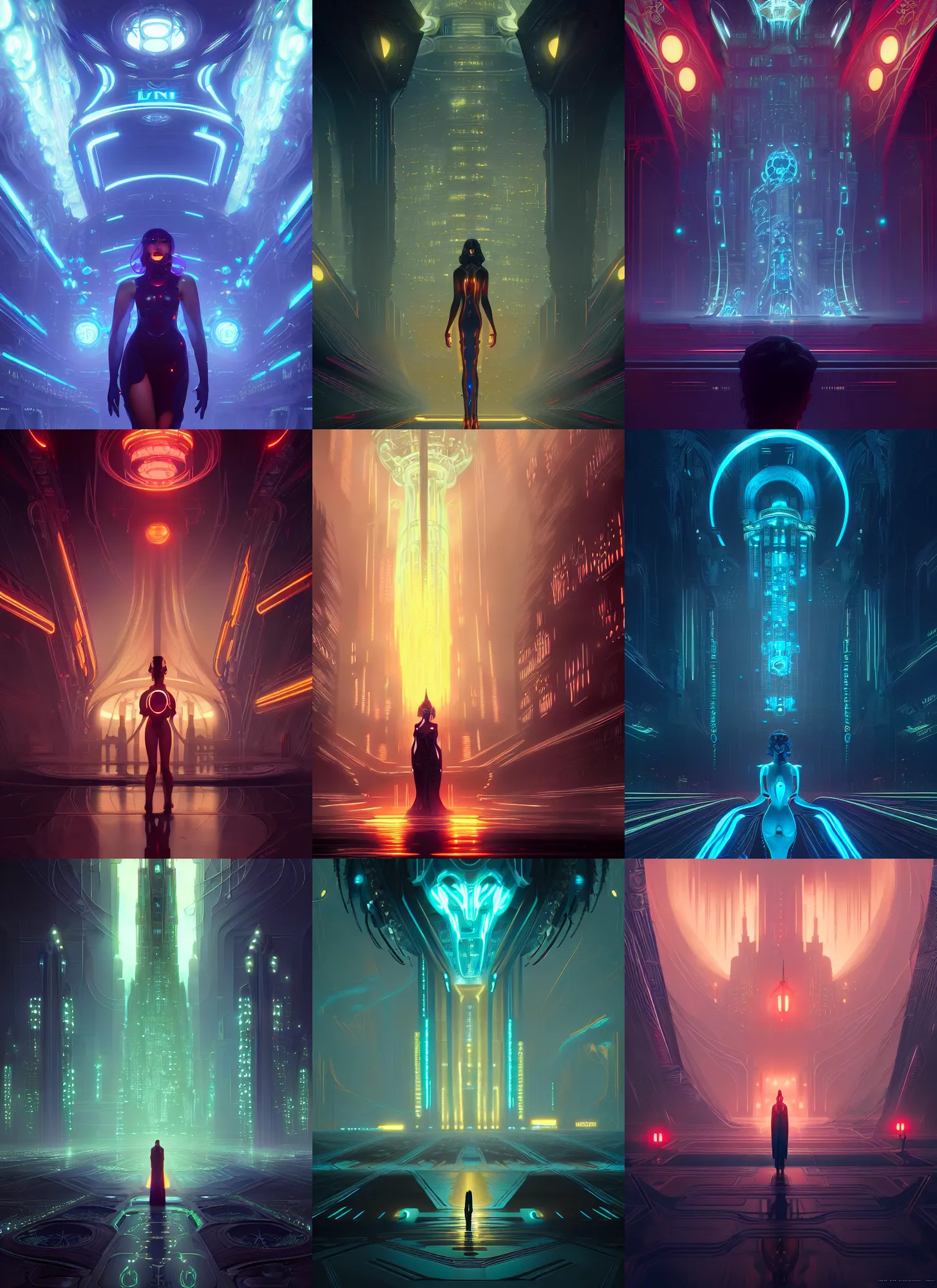 Prompt: tron lуgacy horror lovecraft city, intricate, elegant, glowing lights, highly detailed, digital painting, artstation, glamor pose, concept art, smooth, sharp focus, illustration, art by wlop, alphonse mucha and greg rutkowski