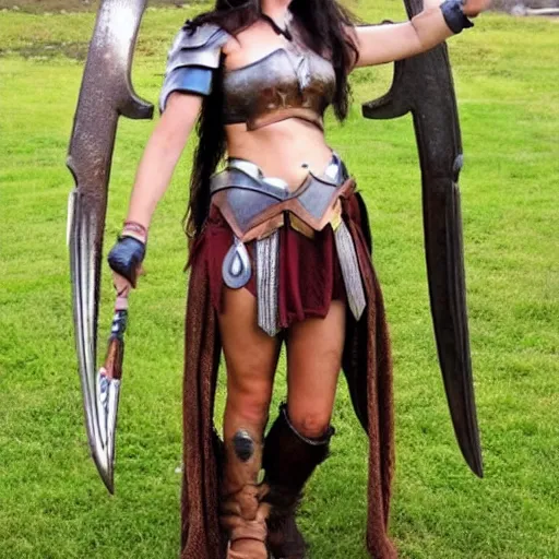 Image similar to full body photo of a cute skinny woman as a valkyrie warrior,